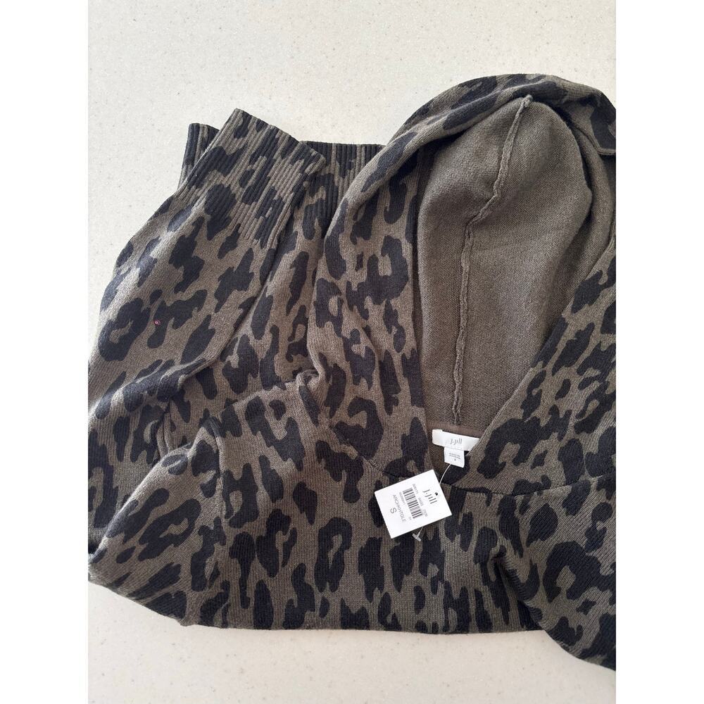 J.Jill Leopard Print Hooded Sweater Women Brown Black Lightweight Knit Pullover - Picture 7 of 12
